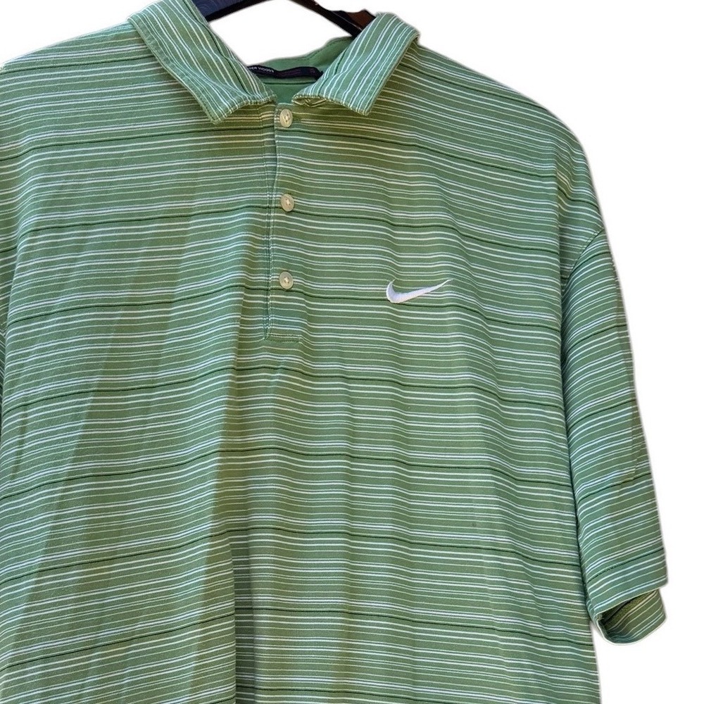 Nike Tiger Woods Collection Polo Shirt Mens Large Green Striped Fit Dry Golf